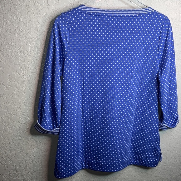 Talbots BNWOT Blue and White Polka Dot/Striped 3 Quarter Inch Sleeve Top - Picture 6 of 6